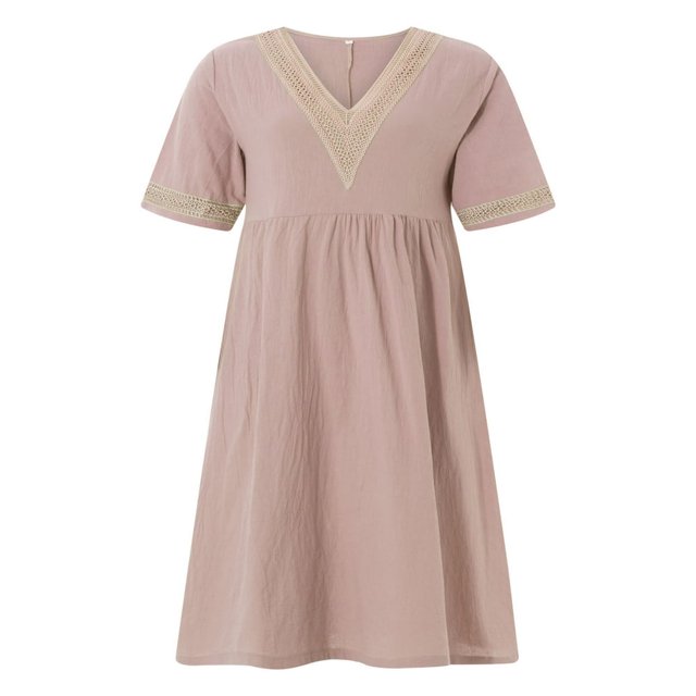 Contrast Color Loose A-Line Party Dress for Women with Short Sleeves