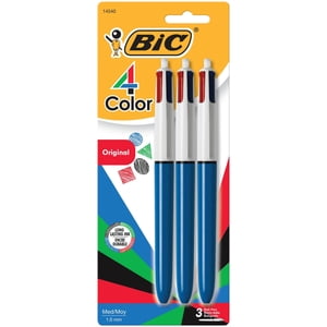 BIC 4-Color Stylos à bille rétractables originaux, point moyen (1.0 mm), 3-Count Pack, Stylo à bille rétractable avec encre longue durée
