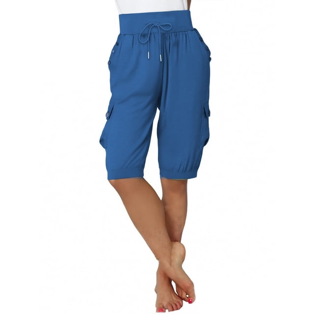 Pantalon Cargo Ample Décontracté pour Femmes, Uni, à Cordon de Serrage, Jambe Grand, Court