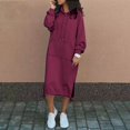 thumbnail image 1 of TINZ Robes Chandails d'Automne pour Femmes Décontractées à Manches Longues Amples Chandails à Capuchon à Enfiler avec Cordon Ourlet Fendu Robe Midi Femmes Chandails à Capuchon Lourds Chandail pour Femmes Couleur Unie à Cordon Chandail à Capuchon Décontracté, 1 of 4