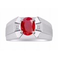 thumbnail image 1 of RYLOS Men's Rings Sterling Silver Rings Classic Designer  9X7MM Oval Gemstone &  Sparkling Diamond Ring Ruby July Birthstone Ring Size 9, 1 of 7