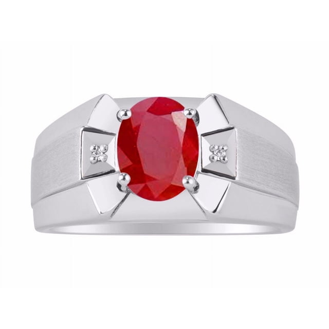 RYLOS Men's Rings Sterling Silver Rings Classic Designer 9X7MM Oval Gemstone & Sparkling Diamond Ring Ruby July Birthstone Ring Size 9