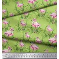 thumbnail image 2 of Soimoi Green Velvet Fabric Grass & Flamingo Bird Print Fabric by the Yard 58 Inch Wide, 2 of 3