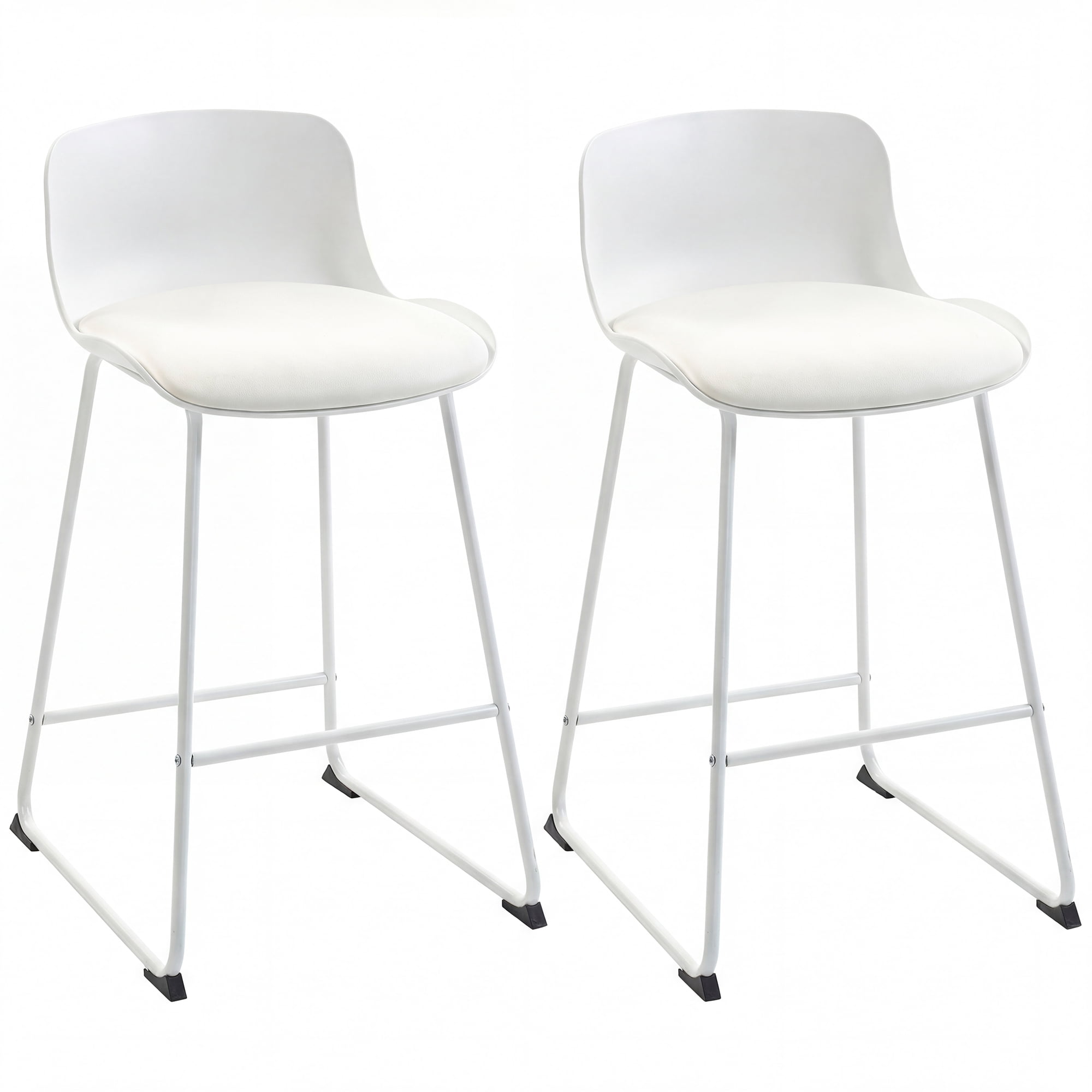 HOMCOM Modern Bar Stools Set of 2, PU Leather Upholstered Barstools, White