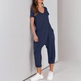 thumbnail image 3 of Yuyuzo Jumpsuits for Women Short Sleeve V Neck Rompers Wide Leg Cropped Pants Overalls with Pockets, 3 of 7