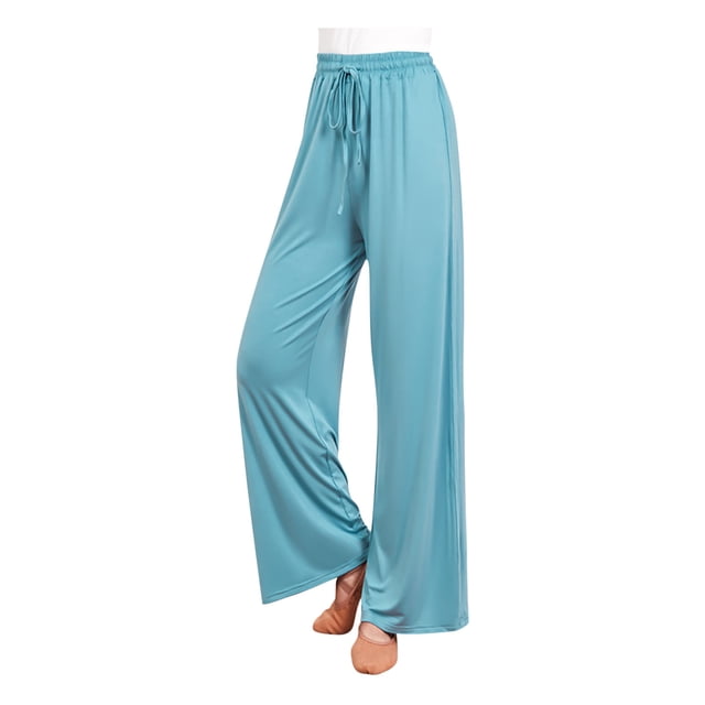 Diufon Straight Pants for Women Elastic High Waist Drawstring Pants Cotton Solid Color Lounge Wide Leg Pants