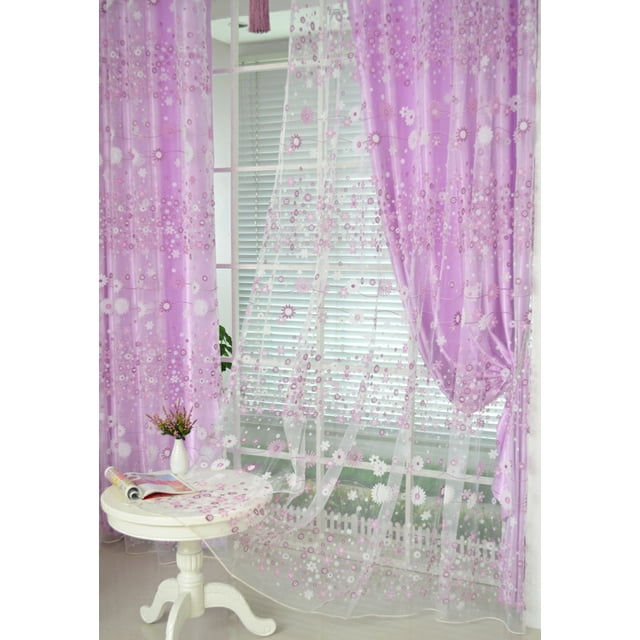Cagogo under $5 1Pcs Voile Curtains, Flower Sheer Curtain,Window Voile Drape Valance,Small Flower Pattern Curtain,Washable Fabric Panel,Modern Home Window Decor