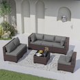 thumbnail image 1 of Kullavik Outdoor Furniture Set 7PCS Patio Furniture for Backyard Wicker Sectional Sofa Set 6 Seats, PE Rattan Outdoor Conversation Set with Thickened Cushions and Glass Coffee Table, Grey, 1 of 6
