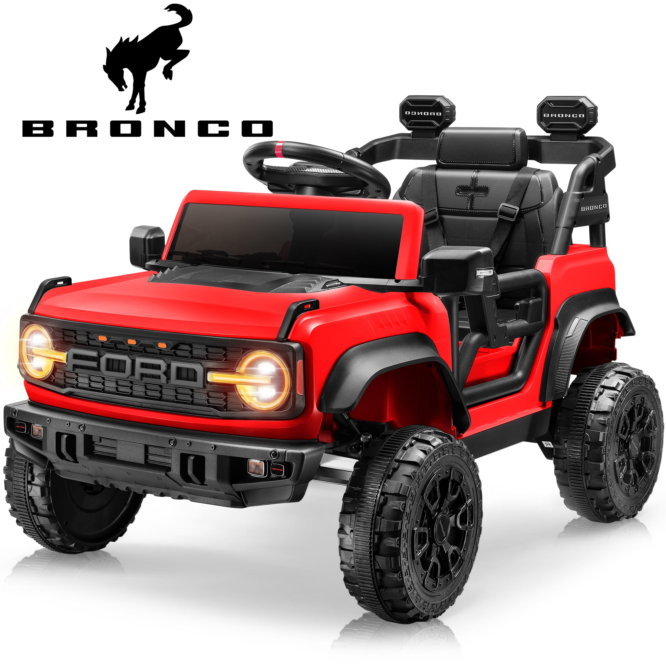 iYofe Ford Bronco Raptor Electric Ride on Toy Car for Toddler Kids, 12V Battery Powered Ride on Cars w/Remote Control, Bluetooth & Lights, Red