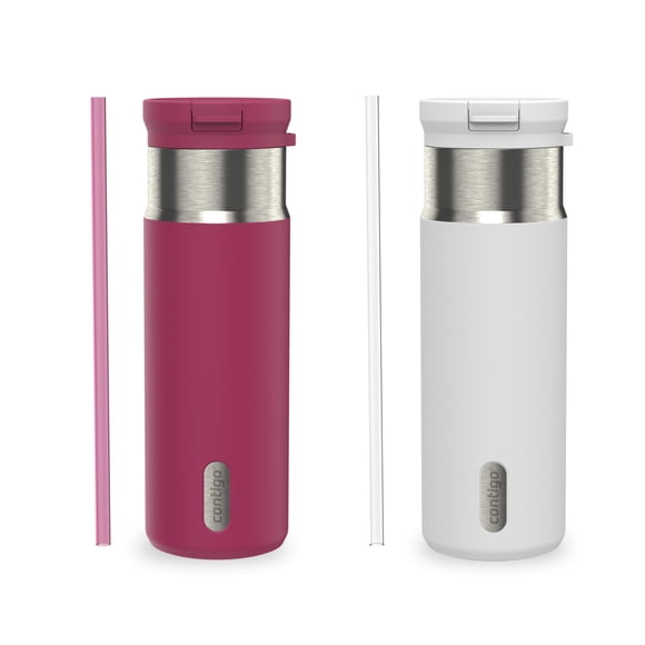 Contigo SnapSeal Water Bottle with Straw, 20 oz (591 ml), Insulated Stainless Steel Tumbler, Leakproof, BPA-Free, Lead-Free, Dishwasher Safe, 2 Pack SALT N POKEBERRY