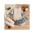 thumbnail image 4 of Honganda Baby Girls 3Pcs Spring Outfits, Long Sleeve Letter Romper + Shorts + Leg Warmers Set, 4 of 9