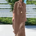 thumbnail image 3 of QUYUON Robes d'Invitée de Mariage pour Femmes Liquidation /été Col en V Manches 3/4 Robe en Coton et Lin Robes en Coton Femmes Robe Décontractée d'Été Midi Maxi Style D-13378 Kaki 5TG, 3 of 6