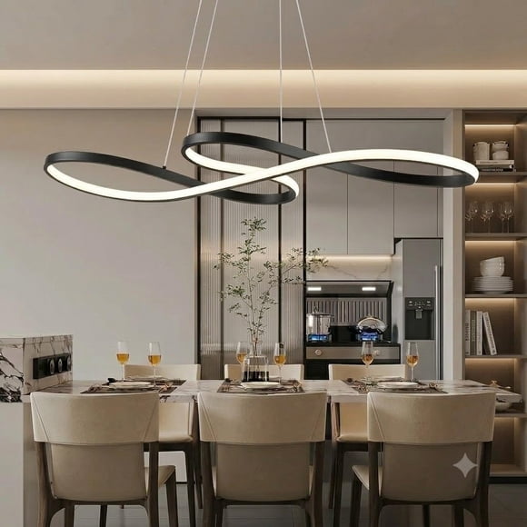 Modern LED Infinity Loop Pendant Light, 55W Dimmable Chandelier with Remote Control, Adjustable Height, 3000K/4500K/6500K, Black Ceiling Light for Dining Room