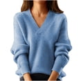 thumbnail image 1 of Timegard Womens Tops Long Sleeve V-Neck Knit Comfy Pullover Sweater Fall Winter Casual Loose Warm Tops, 1 of 5