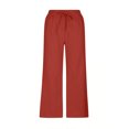 thumbnail image 3 of Yuyuzo Wide Leg Pants for Women High Waist Cotton Linen Drawstring Ruched Solid Color Boho Beach Trousers, 3 of 5