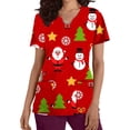 thumbnail image 2 of TIMIFIS Hauts de Sarrau pour Femmes Haut Cache-Cœur Imprimé de Noël pour les Fêtes, Bonhomme de Neige Manches Courtes Col en V Tunique d'Infirmière pour le Travail Blouse d'Uniforme de Travail avec Poches-Rougeautomne/hiver P, 2 of 5