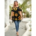 thumbnail image 3 of LARACE Tuniques pour Femmes Grande Taille, Hauts à Col Rond à Manches Courtes, Chemisier à Fleurs, Tuniques Tournesol 3X, 3 of 5