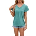 thumbnail image 1 of AherBiu Summer Tops for Women V Neck Cap Sleeve Comfy Ruched Casual Loose Solid Color Shirts Blouse, 1 of 7