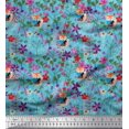 thumbnail image 1 of Soimoi Modal Satin Fabric Fox,Leaves & Floral Clip Art Printed Craft Fabric by the Yard 42 Inch Wide, 1 of 3