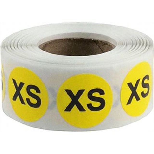 XS Autocollants de Taille de Vêtements de Couleur Jaune 0,75" Pouce Rond 500 Pack