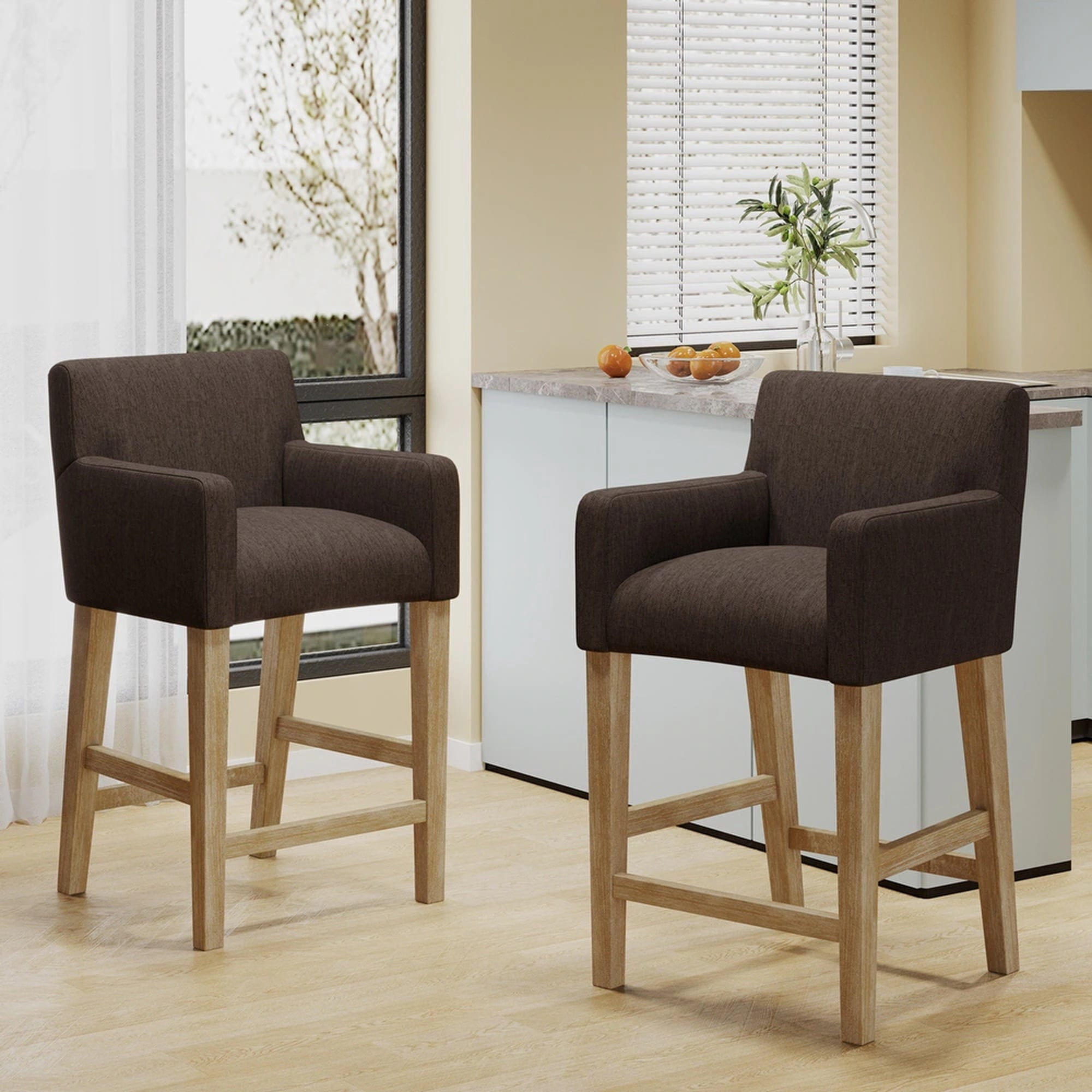 Tabouret de bar Noble House rembourré, hauteur 66 cm, brun (lot de 2)