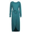 thumbnail image 3 of cfhntfmh Robes de Cocktail pour Femmes Automne Confortables Col Rond Manches Longues Longue Robe Maxi Douce Aguichant Ceinturée Fente Latérale Robe de Soirée, 3 of 3