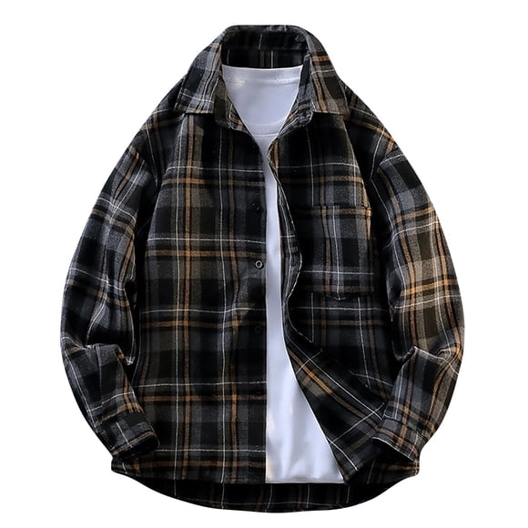 LNWUY (M-5XL) Big and Tall Men's Regular Fit Long Sleeve Vintage Plaid Flannel Shirt, Button Down Shirts Casual Shirts Black XXXL