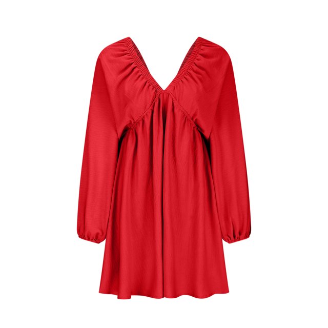 Gspmoly Robes d'Été pour Femmes 2025, Robe à Manches Longues pour Femmes à Col en V Longueur Genou, Robe Aguichant Rétro Ample, Robes de Cocktail Économies d'Été