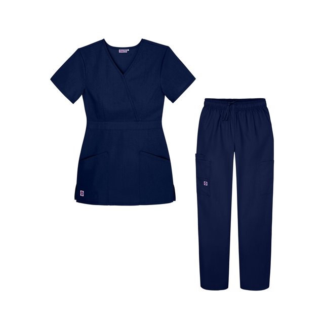 Sivvan Womens Scrub Set - Multi Pocket Cargo Pants & Stylish Mock Wrap Top