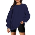thumbnail image 1 of lcziwo Chandail à Col Rond pour Femmes, Coupe Ample, Manches Longues, Chandail Décontracté Uni, Chandail Confortable Automne 2024, Y2k, Bleu Marine, TG, 1 of 5