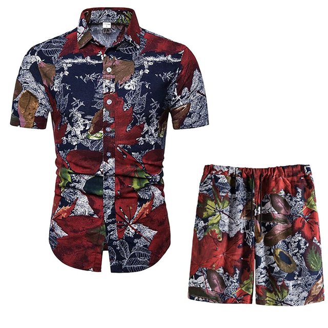 Men‘s Summer 2-Piece Beach Printed Short Sleeve Shirts & Shorts Pants Sets Note Please Buy One Or Two Sizes Larger