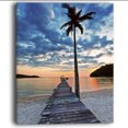 thumbnail image 2 of Wooden Pier and Palm Tree - Seashore Photo Canvas Art Print, 2 of 3