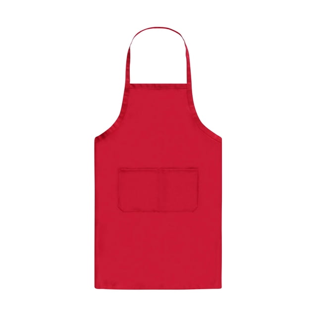 TIMIFIS Apron Kitchen Accessories Apron Waterproof Work Apron Kitchen Western Food Waist Hanging Neck. A bright red polyester apron with a hanging neck design and a front pocket, measuring approximately 72.5 cm in length and 58 cm in width. Suitable for kitchen work, featuring a durable, dirt-resistant, and easy-to-clean material.