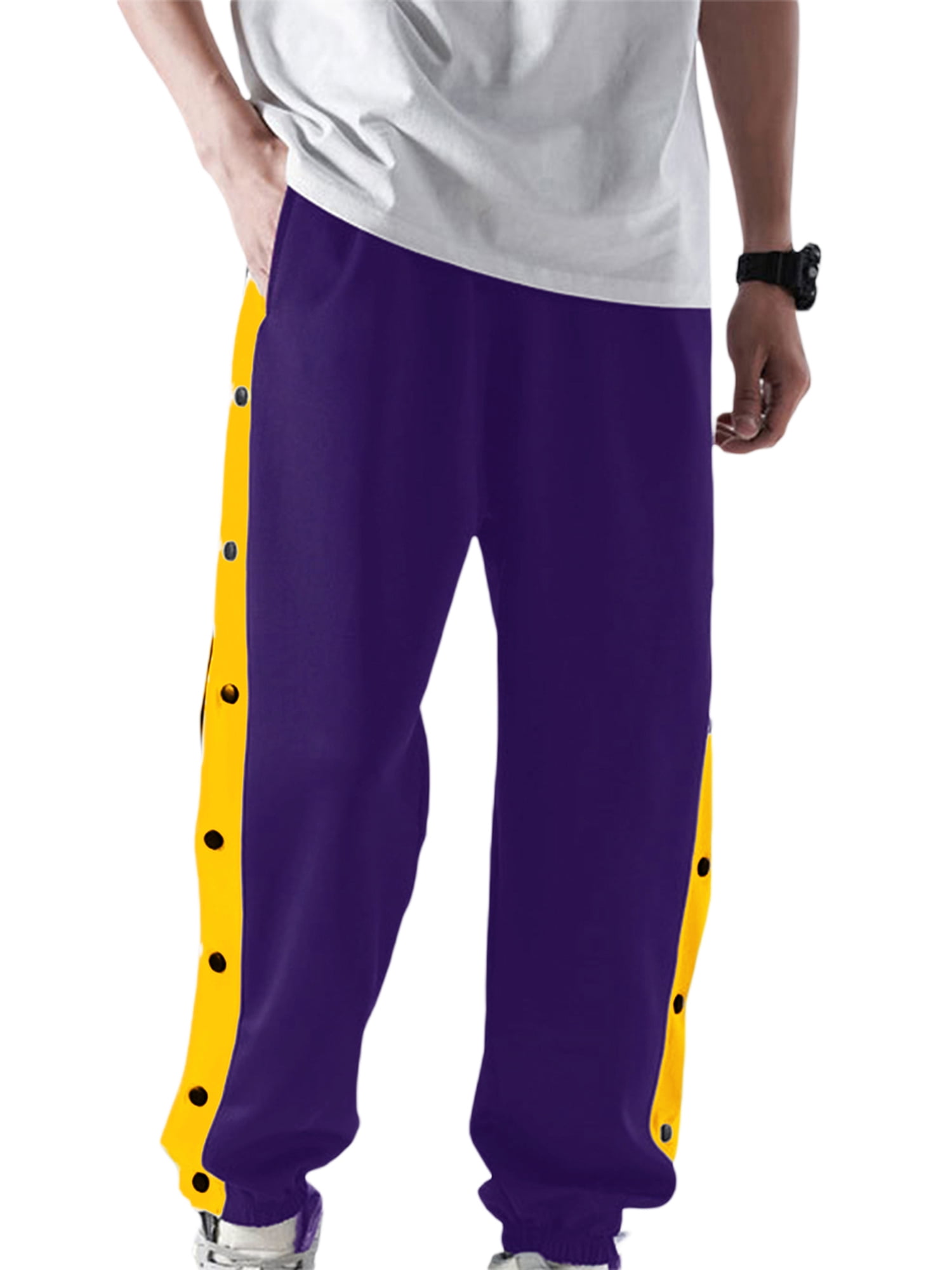 Faithtur Men's Tear Away Pants, Loose Fit Basketball Pants High Split Snap Button Sweatpants