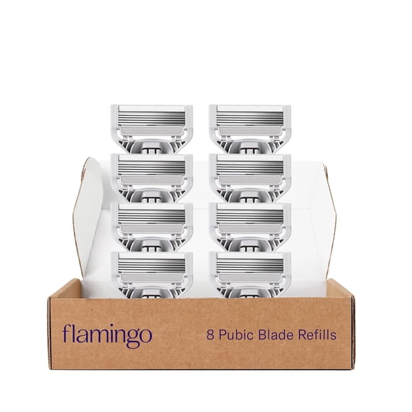 Flamingo Women's Pubic Razor Refill Cartridges - Intimate Razor Refill for Women - Safe for Sensitive Skin - Multi-Blade Head Replacements - Dermatologist & Gynecologist Tested - 8 Count
