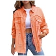 thumbnail image 1 of CEHVOM Veste en Denim à Manches Longues pour Femmes avec Franges et Trous Liquidation, 1 of 5