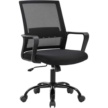 BestOffice Swivel Rolling Computer Chair, Executive Task Mesh Chair with Lumbar Support, Adjustable Stool Design, Black