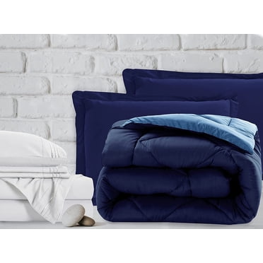 Mocassi 7-Piece Bed-in-a-Bag Comforter & Sheet Set 7-Piece Queen Size Bed-in-a-Bag, Super Cozy Bed Sheets and Comforter Set, Wrinkle and Stain Resistant, Navy/Aqua