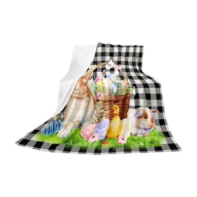 Cheapark Easter Flannel Sofa Blanket Soft Couch Throw With Bunny And Colorful Eggs Pattern For Home Decor And Holiday Gift