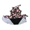 thumbnail image 4 of Women One Piece Modest Swim Dress Halter Neck Floral Leaf Leopard Print Open Back Ruched Swimsuits, 4 of 6