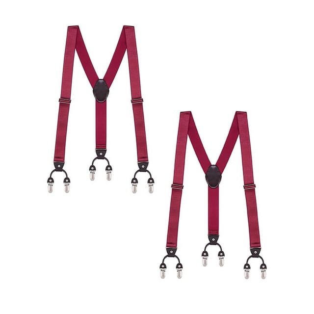 Buyless Fashion Bretelles Formelles pour Hommes en Sergé de Satin, Lot de 2 - Dos en Y Ajustable à 6 Pinces de 48 Pouces - Bout en Cuir de 1 1/4 Pouces