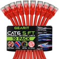 thumbnail image 2 of GearIT Cat 6 Ethernet Cable 5 ft (10-Pack) - Cat6 Patch Cable, Cat 6 Patch Cable, Cat6 Cable, Cat 6 Cable, Cat6 Ethernet Cable, Network Cable, Internet Cable - Red 5 Feet, 2 of 3