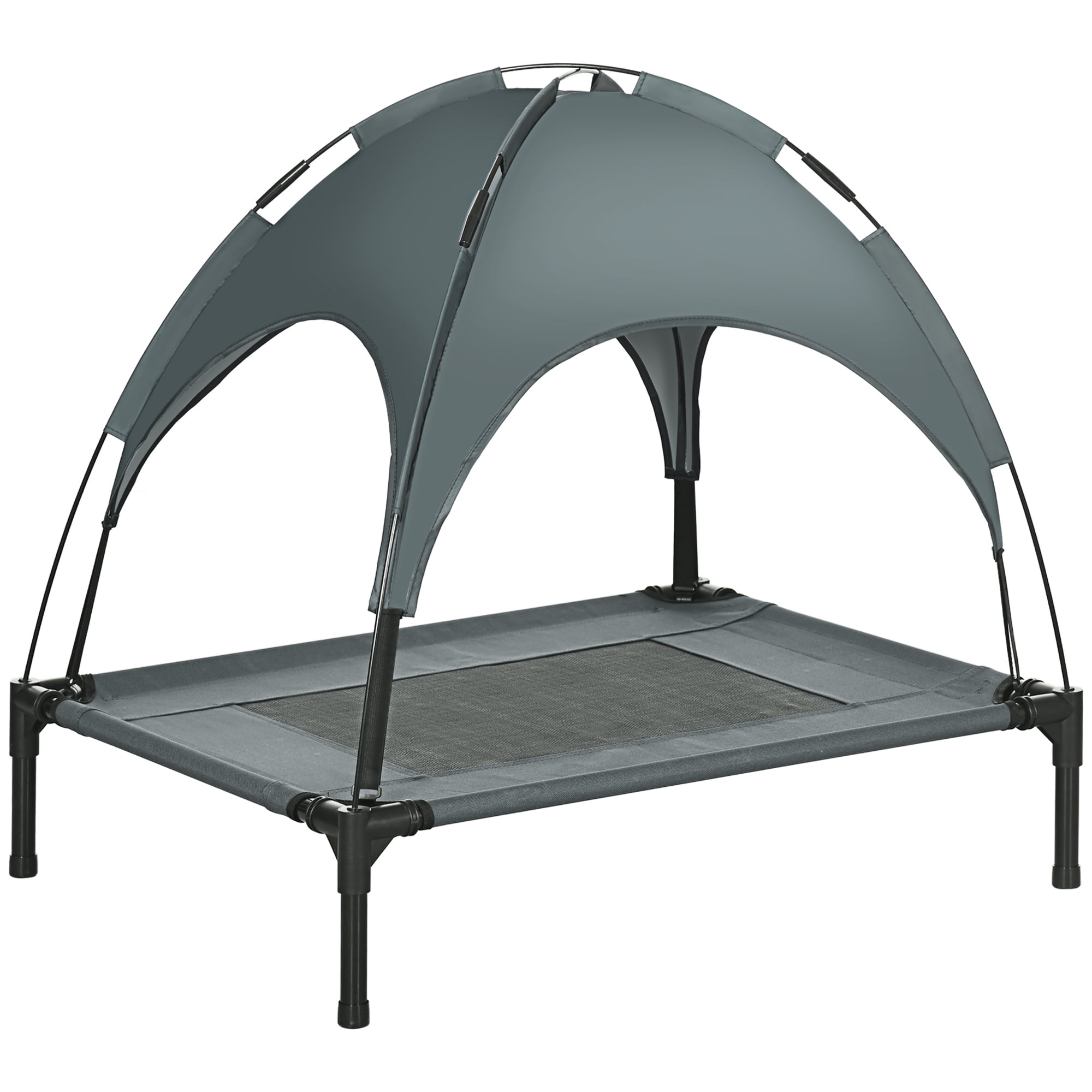 PawHut Elevated Cooling Pet Bed with Canopy for Medium-Sized Dogs Grey