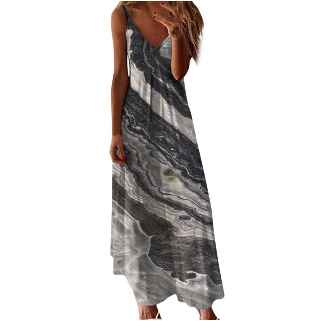 Robes pour Femmes Robe Longue à Bretelles Imprimée Sans Manches pour Femmes Robe Sans Manches à Col en V