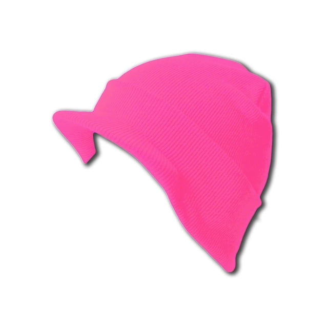 Cuff Beanie Visor Skull Cap Hat Beanie - Hot Pink
