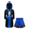 thumbnail image 2 of Fldy Ensemble d'Uniforme de Boxe pour Garçons 2 Pcs Peignoir de Boxe et Shorts MMA Costume de Boxeur Tenue d'Halloween Noir Bleu 6, 2 of 4