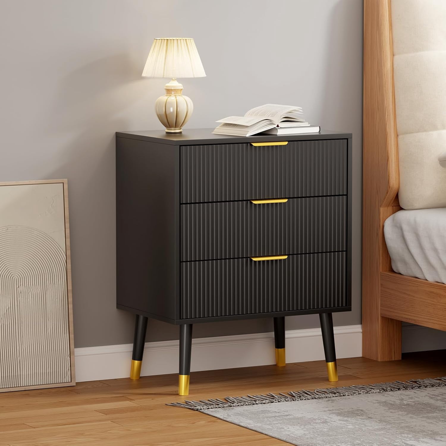 3 Drawer Dresser with Wide Top and Deep Drawers Modern Chest for Bedroom Living Room Black