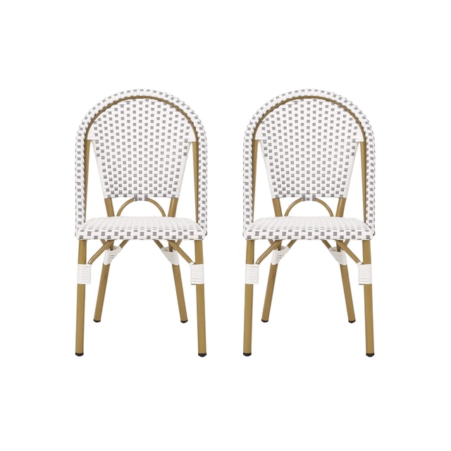 Elize Chaise Bistro Française d'Extérieur (Ensemble de 2), Gris, Blanc et Fini Bambou