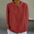 thumbnail image 1 of AherBiu Chemises en Lin pour Femmes Manches 3/4 Col à Revers Style Rétro Hauts Décontractés Amples Mode Automne 2024 Blouses, 1 of 5