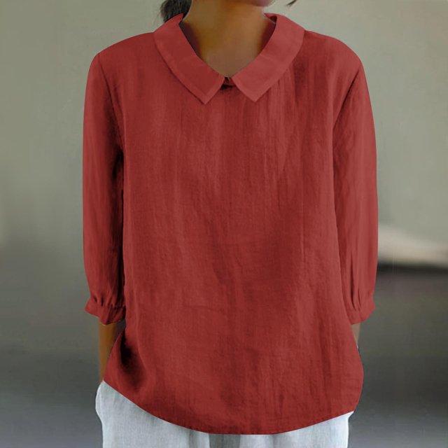 AherBiu Chemises en Lin pour Femmes Manches 3/4 Col à Revers Style Rétro Hauts Décontractés Amples Mode Automne 2024 Blouses